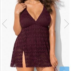 Never Worn! CROCHET SIDE SLIT V-NECK SWIMDRESS
